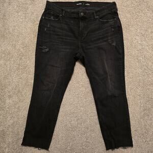 NWT Old Navy Women's Mid‑rise Boyfriend Capri Jeans Black Wash Size 14